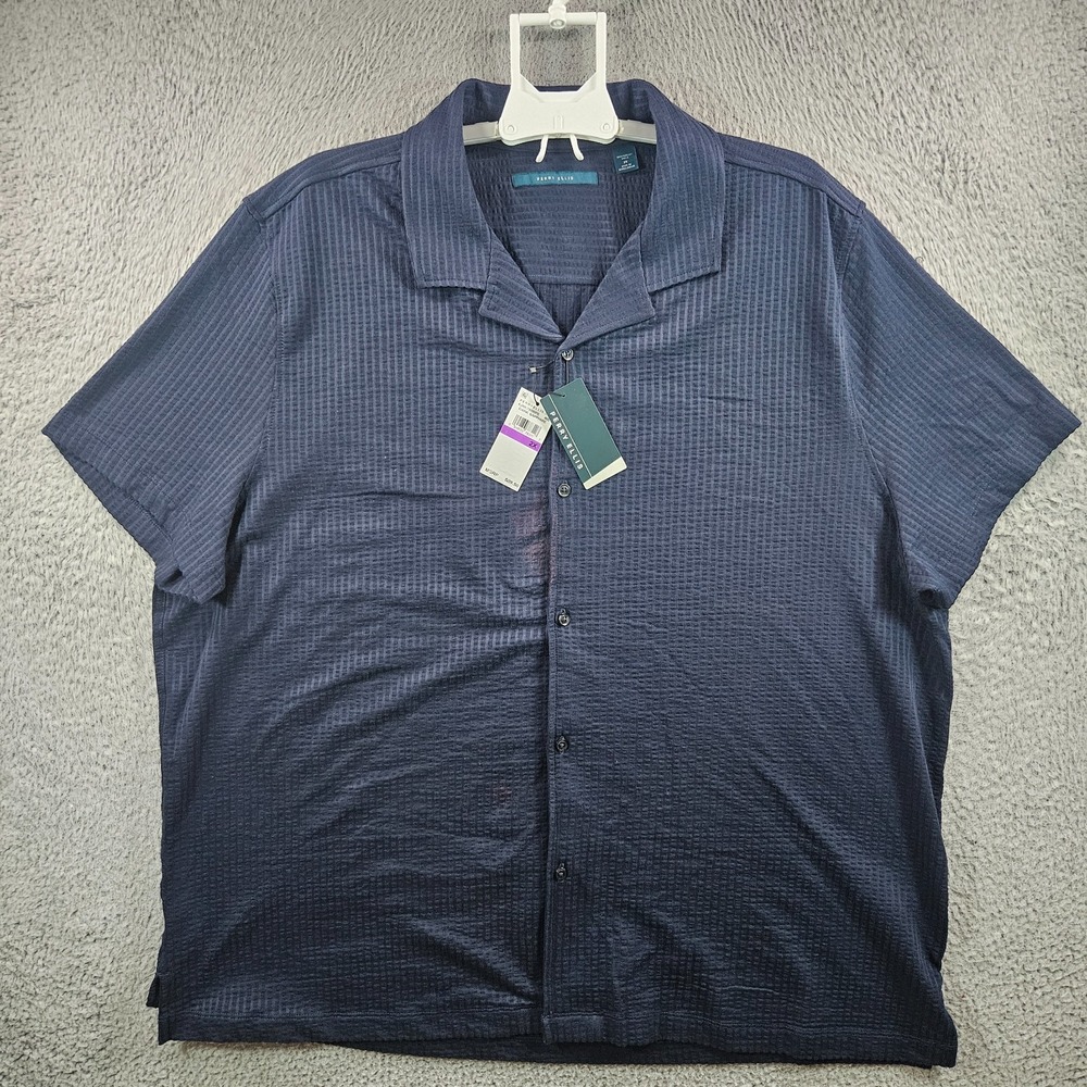 NEW Perry Ellis Casual‎ Shirt Men 2X Button Up Short Sleeve Navy - Flaw